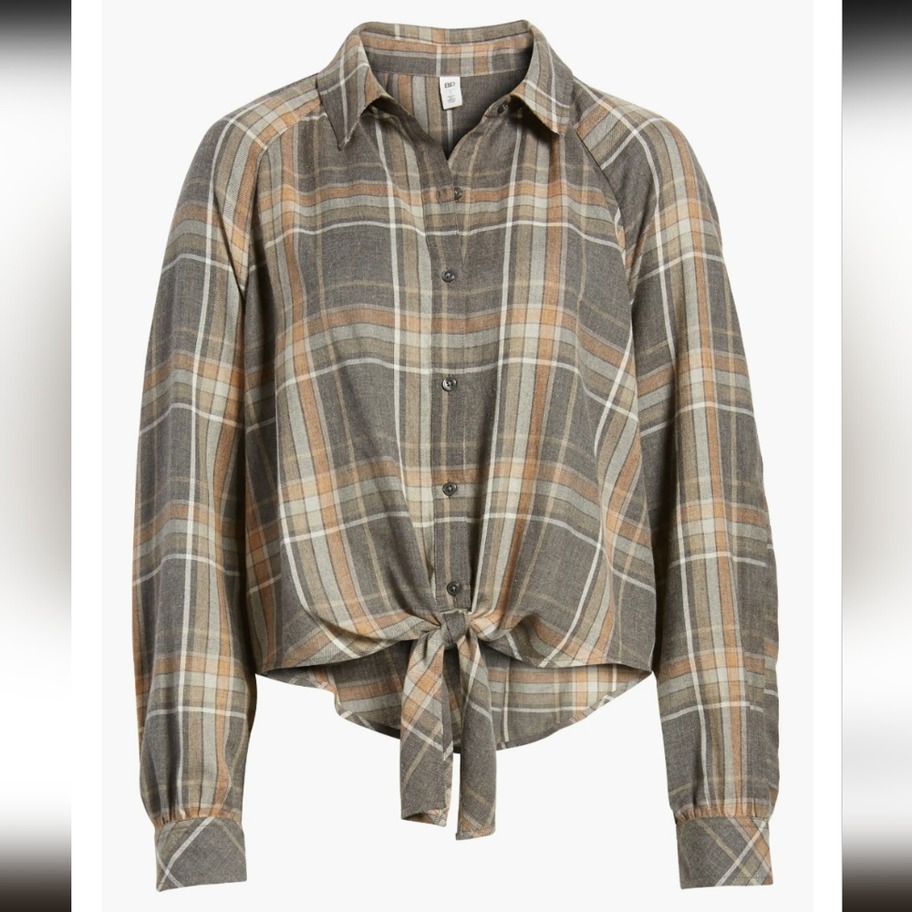 BP Plaid Tie Front Top Xs